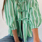 Tied Round Neck Balloon Sleeve Shirt