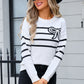 Angel Wings Striped Round Neck Long Sleeve Sweater