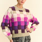 Davi & Dani Checkered Round Neck Long Sleeve Sweater