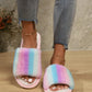 Color Block Open Toe Faux Fur PVC Slippers