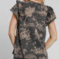 Umgee Ruffled Landscape Print Short Sleeve French Terry Top