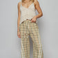 POL Lace Trim Drawstring Checkered Wide Leg Pants