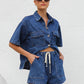 Collared Neck Button Up Top and Shorts Denim Set