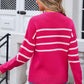 Angel Wings Striped Round Neck Long Sleeve Sweater