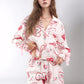 Valentine’s Day Lace Detail Heart Print Collared Neck Top and Shorts Lounge Set