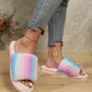 Color Block Open Toe Faux Fur PVC Slippers