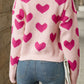 Perfee Heart Pattern Dropped Shoulder Sweater