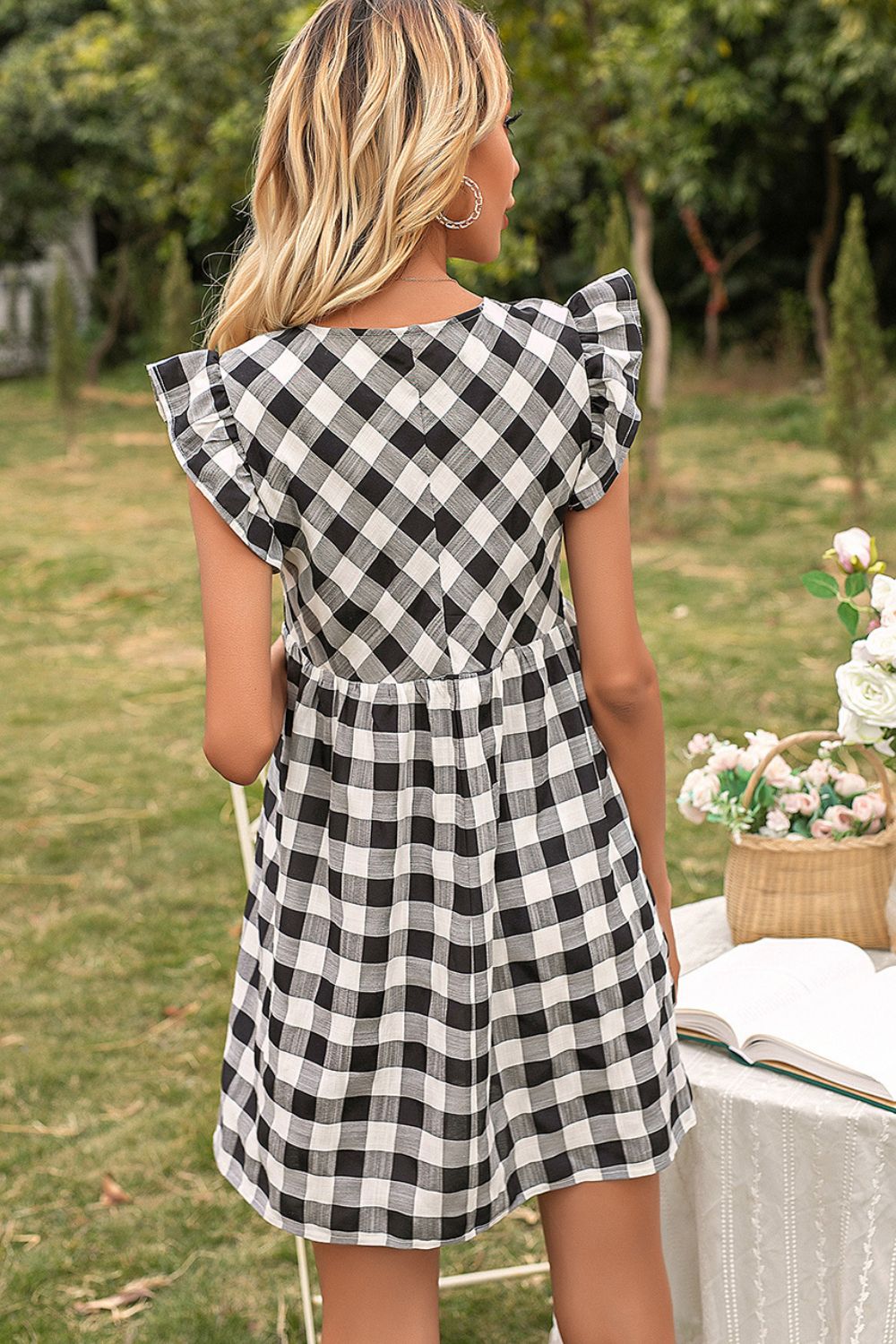 Ivy Lane Plaid Butterfly Sleeve Mini Dress