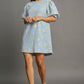 Umgee Floral Jacquard Puff Sleeve Mini Dress