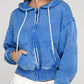 Acid Wash Fleece Cropped Zip-Up Hoodie