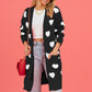 Heart Graphic Open Front Cardigan with Pockets