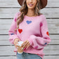 Angel Wings Heart Round Neck Long Sleeve Sweater