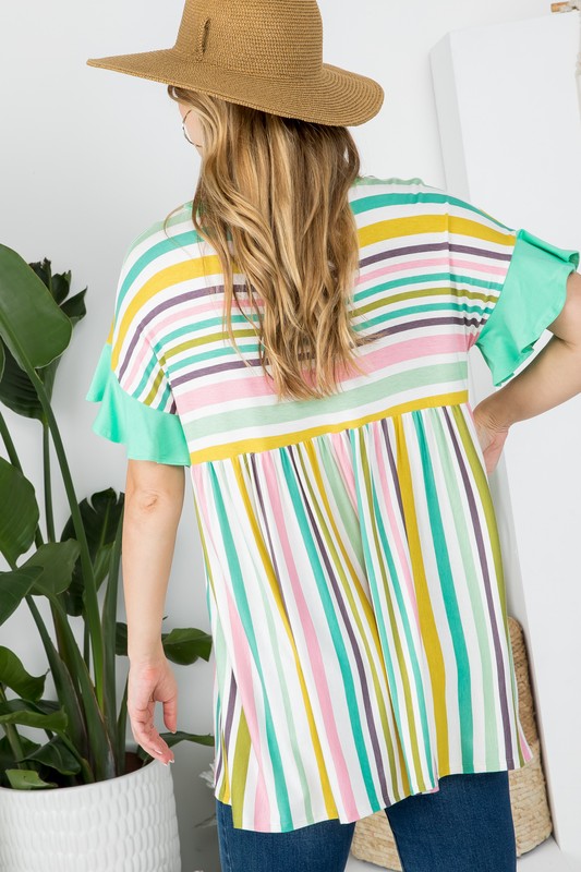 Stripe Babydoll Tunic Top PLUS