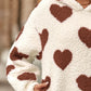 Fuzzy Heart Pocketed Dropped Shoulder Hoodie