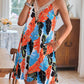 Lace Detail Printed V-Neck Sleeveless Dress