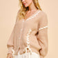 Davi & Dani Lace-Up Ribbon Bow Button Down Cardigan