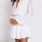 Ruffled Notched Balloon Sleeve Mini Dress