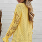 Openwork Lantern Sleeve Dropped Shoulder Sweater