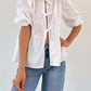 Tied Round Neck Balloon Sleeve Shirt