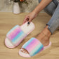 Color Block Open Toe Faux Fur PVC Slippers