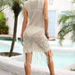 Angel Wings Fringe Trim Sleeveless Openwork Cover-Up Dress