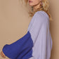 POL Exposed Seam Contrast V-Neck Lantern Sleeve Sweater