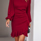 Devine Ruched Ruffled Balloon Sleeve Mini Dress