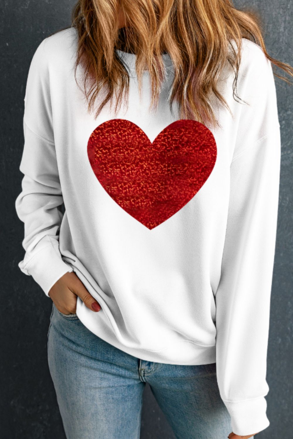 Valentine’s Day Heart Round Neck Long Sleeve Sweatshirt