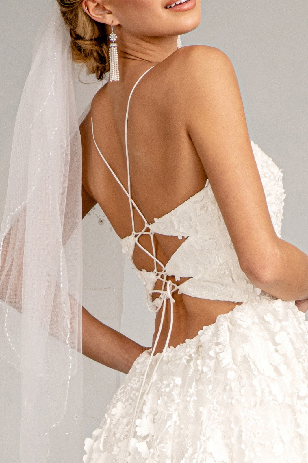 Floral Embroidered Lace-Up Mesh w/ Sweetheart Neckline Long Wedding Dress GLGL1985_3