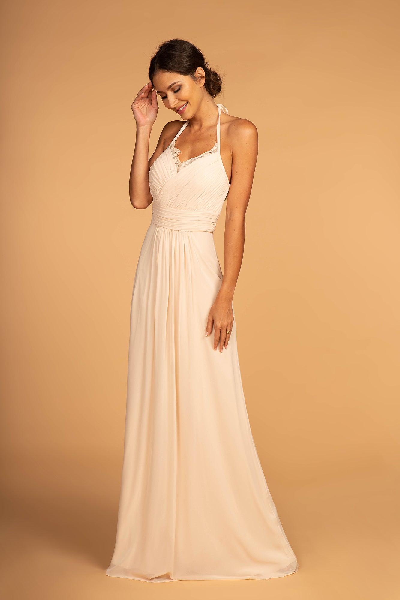 Halter Neck Chiffon Long Bridesmaid Dress GLGL2606_0