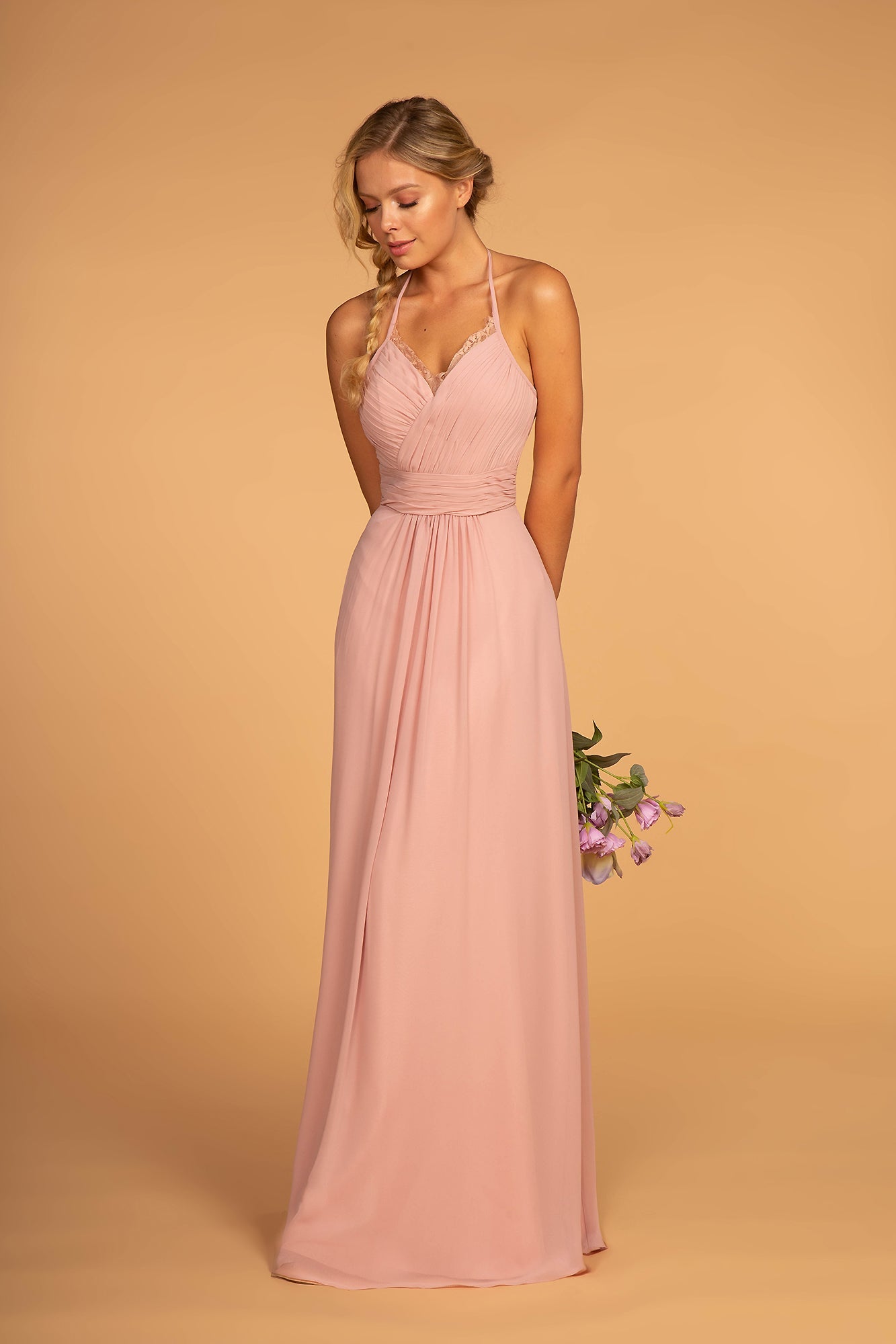 Halter Neck Chiffon Long Bridesmaid Dress GLGL2606_2