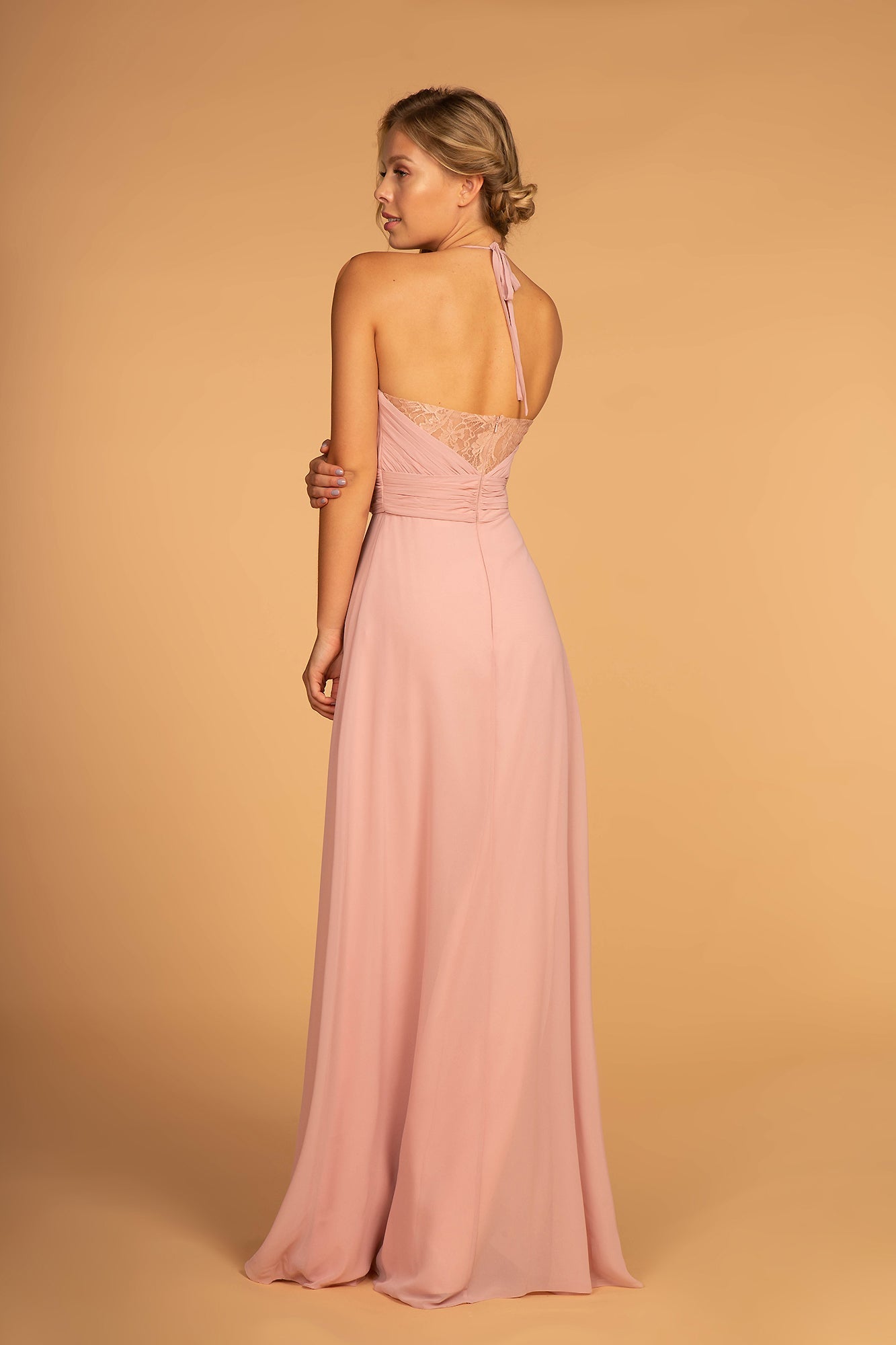 Halter Neck Chiffon Long Bridesmaid Dress GLGL2606_3