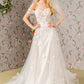 Jewel Glitter Sheer Bodice Mesh A-line w/ Long Mesh Cape Long Wedding Dress GLGL3423_0