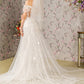 Jewel Glitter Sheer Bodice Mesh A-line w/ Long Mesh Cape Long Wedding Dress GLGL3423_1