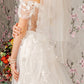 Jewel Glitter Sheer Bodice Mesh A-line w/ Long Mesh Cape Long Wedding Dress GLGL3423_3