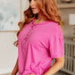 On A Whim Pink Raw Hem Henley Tee