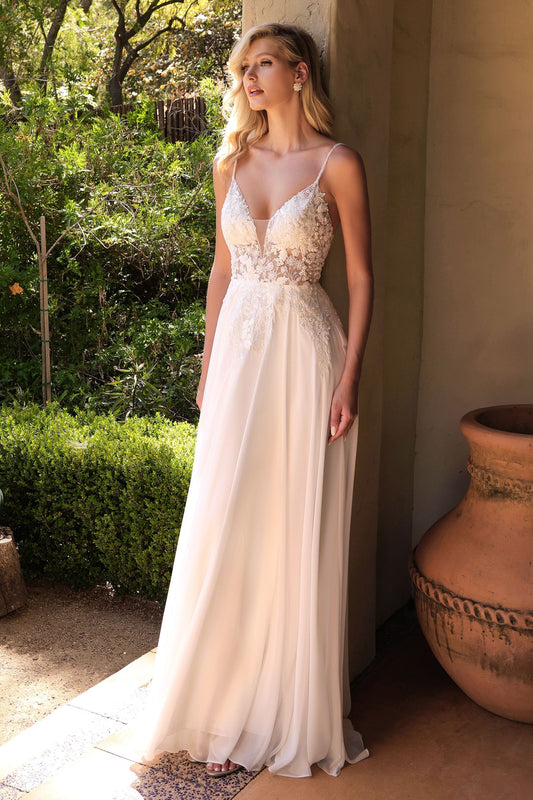 A-Line Chiffon Embroidered Lace Bodice Long Wedding Dress CDTY11_0