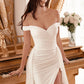 Draped Off The Shoulder With Overskirt Straps Side Slit Long Wedding Dress CDWN315_4