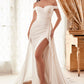 Draped Off The Shoulder With Overskirt Straps Side Slit Long Wedding Dress CDWN315_1