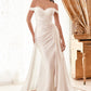 Draped Off The Shoulder With Overskirt Straps Side Slit Long Wedding Dress CDWN315_0