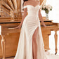 Draped Off The Shoulder With Overskirt Straps Side Slit Long Wedding Dress CDWN315_2