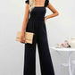 Smocked Square Neck Wide Leg Jumpsuit with Pockets