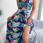Botanical Print Tied Backless Cutout Slit Dress