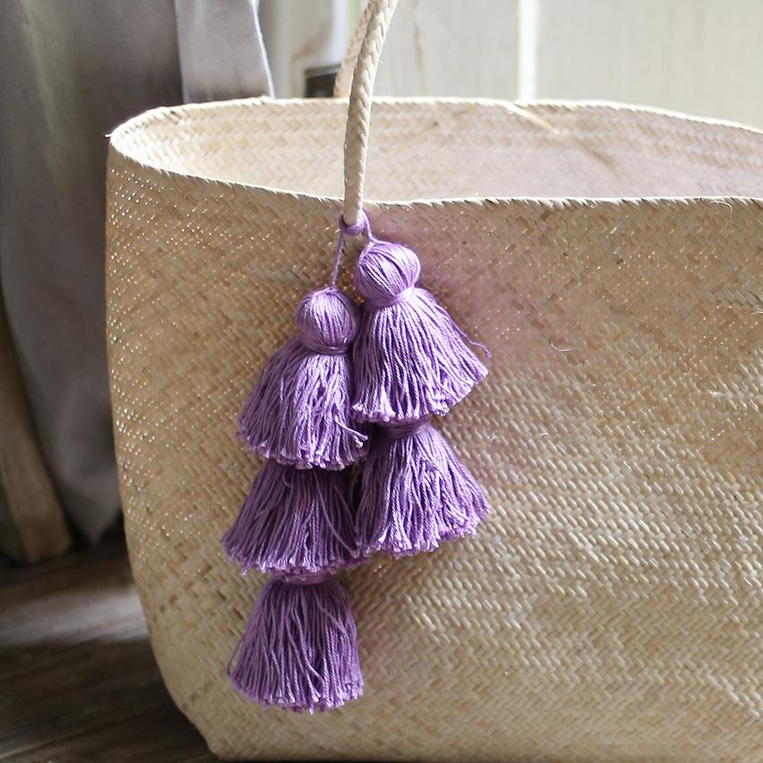 Borneo Sani Straw Tote Bag - with Purple Tassels (Pre-order)