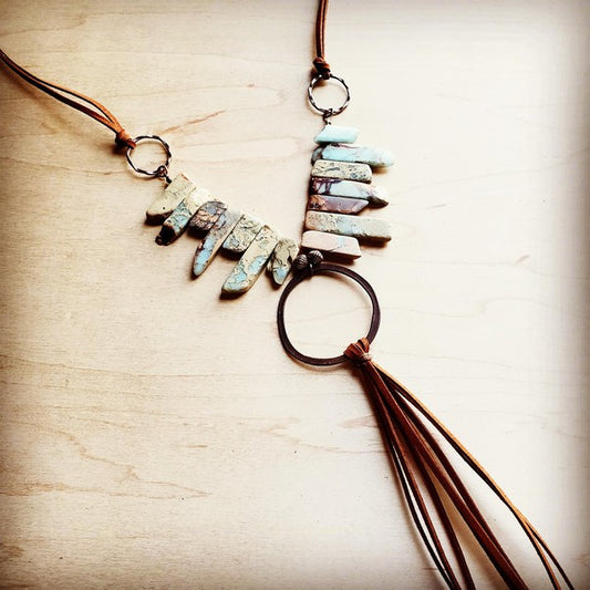 Aqua Terra Necklace w/Copper Hoop and Fringe