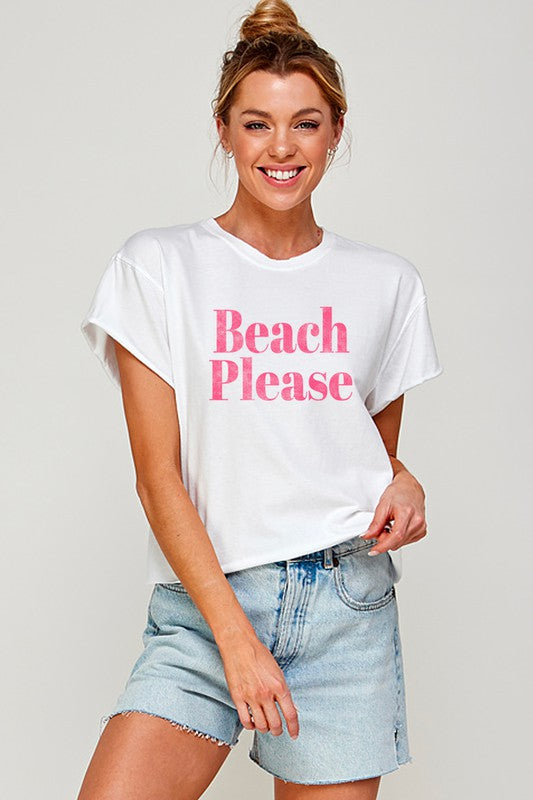 Beach Please Graphic Print Women Tee