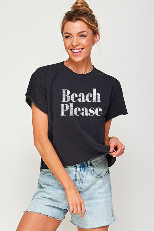 Beach Please Graphic Print Women Tee