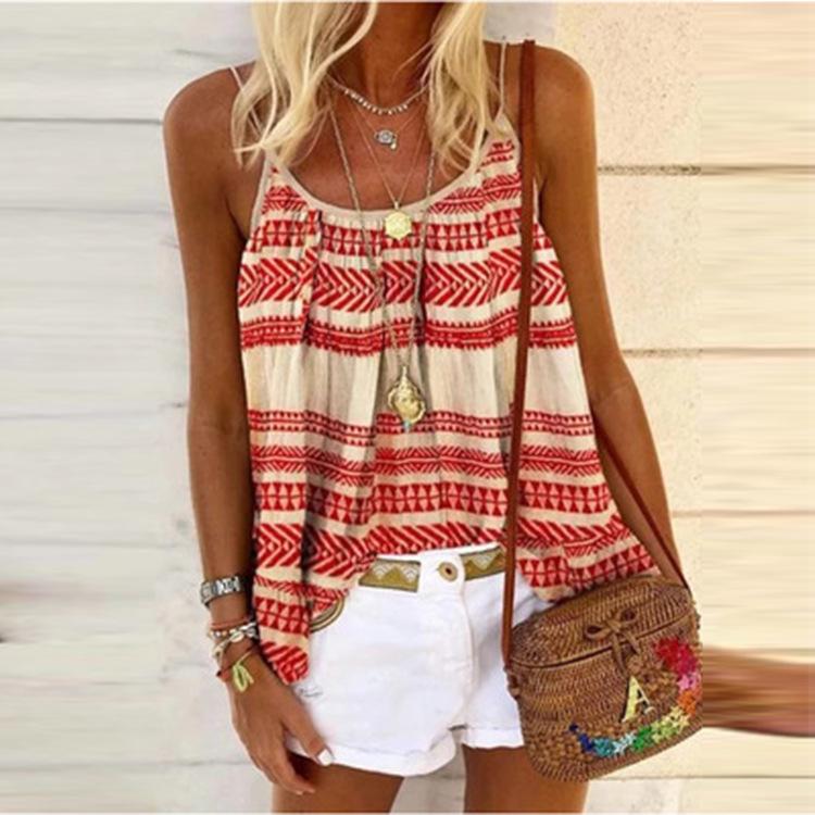 Printed Contrast Color Beach Striped Women Camisole Fashion