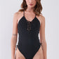 V-Neck Lace Up Criss Cross One Piece Swimsuit