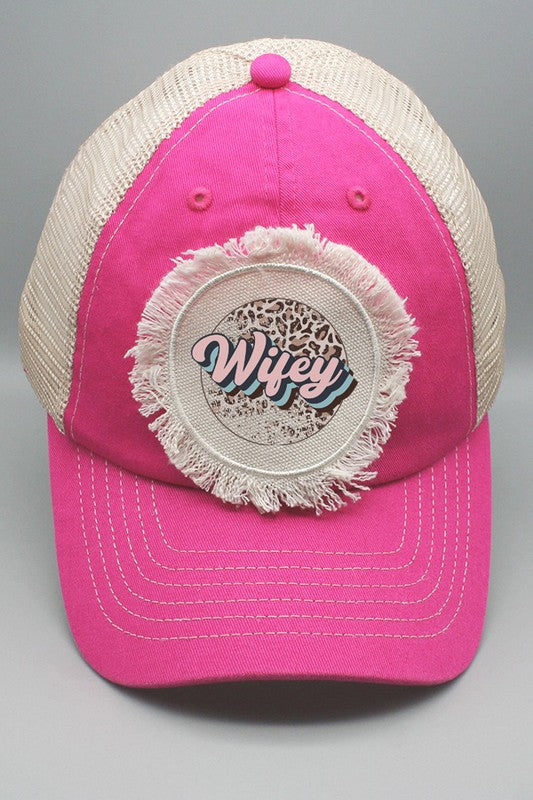 Pink Wifey Leopard Circle Graphic Patch Hat